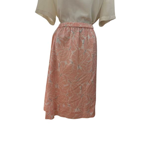 Vintage 80s Midi Pink and White Floral Skirt Medium/Large - Picture 1 of 5